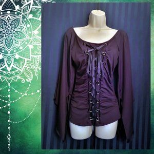 ChicStar Laced Front Black Witchy Shirt with Slit Sleeves